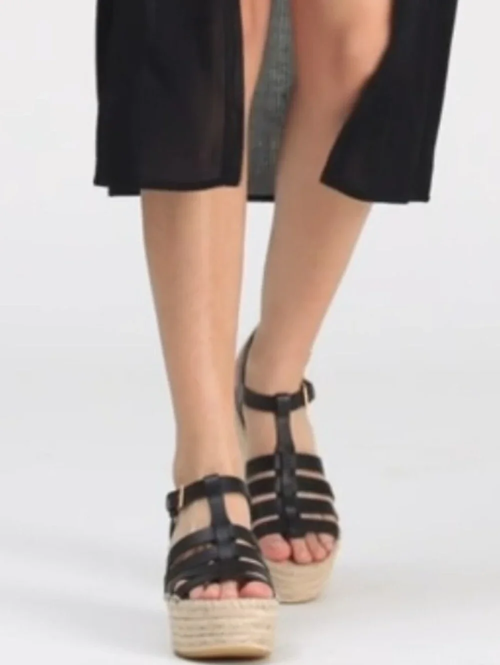 Tory Burch Fisherman Black Leather Espadrille Womens Wedge Sandals Size 11